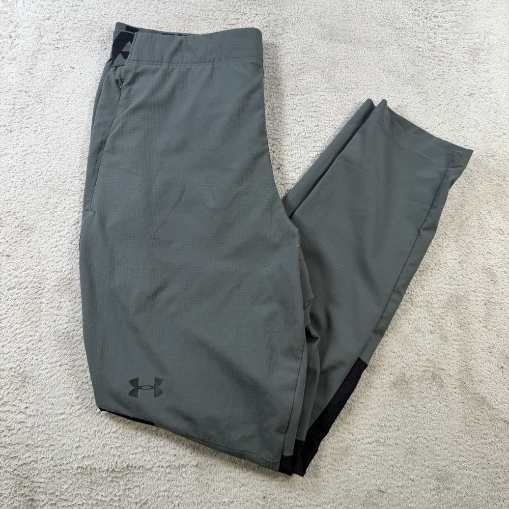 Under Armour Track Pants Men Large Grey Fitted Drawstring Active Gym Performance